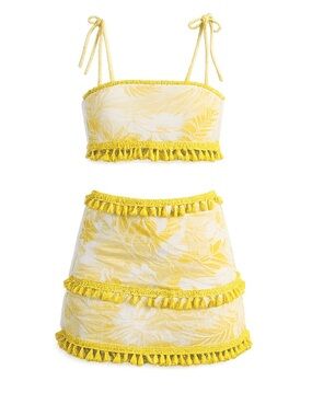 Skylar + Madison Yellow and White Tassel Mini Skirt Set